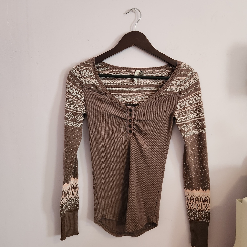 Free People Cabin Fever Lodge Fair Aisle Thermal Top Size XS